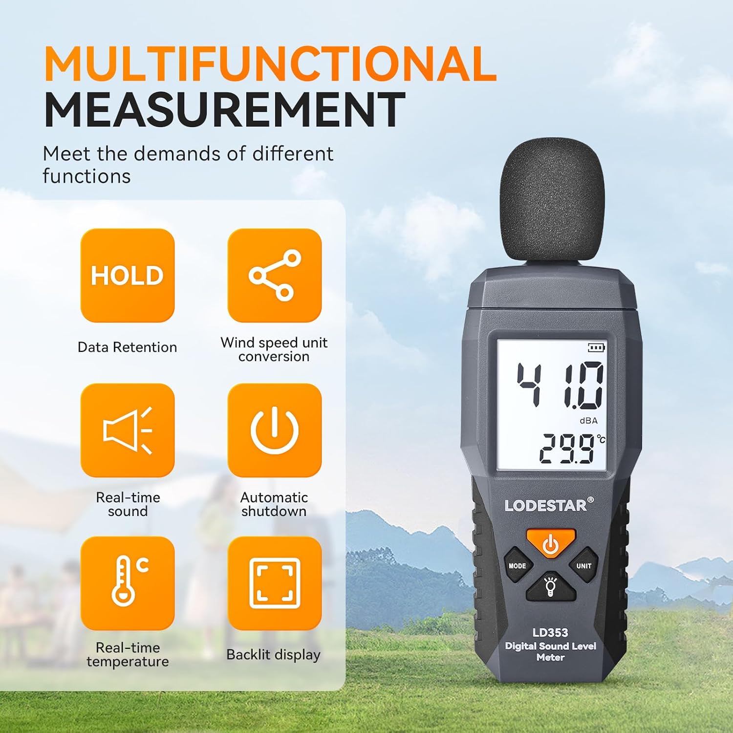 LODESTAR LD353 Decibel Meter, Digital Sound Level Meter 30 – 130 dBA dB Meter to Measure Noise, Audio Noise Measure Device Backlight MAX/MIN, Data Hold Dual Ranges Use for Home Factory