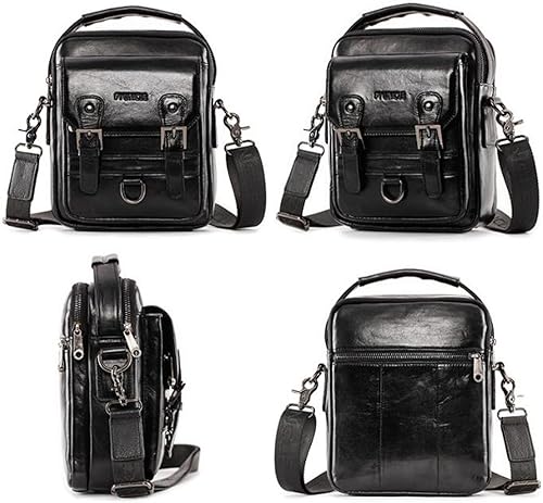 Miniatura 5 de Hebetag Bolso bandolera de cuero pequeño para hombre, para viajes al aire libre, negocios