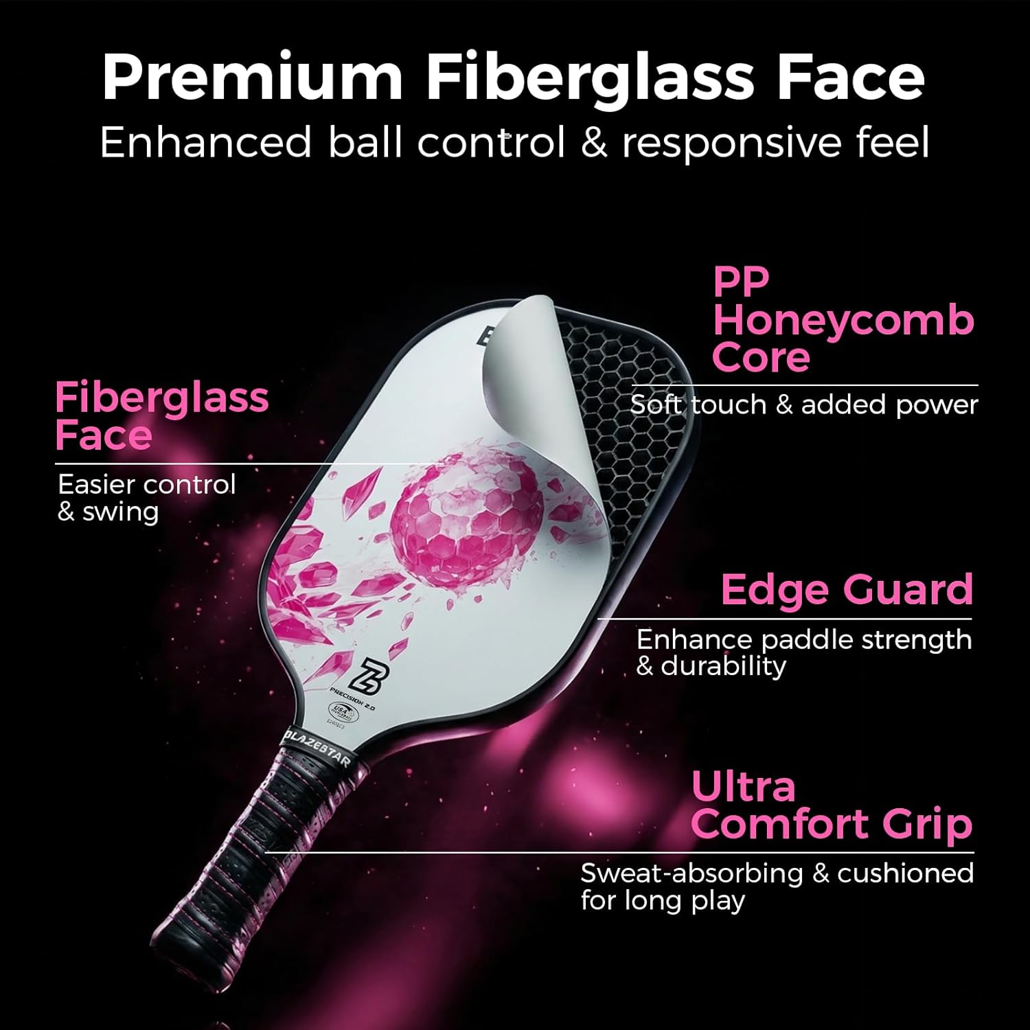 X Blazerstar Pickleball Paddles Set of 2, USAPA Approved, Fiberglass Surface Pickleball Rackets with 4 Durable Outdoor Balls and 1 Bag, Ideal for Beginner, Gifts for Women and Men