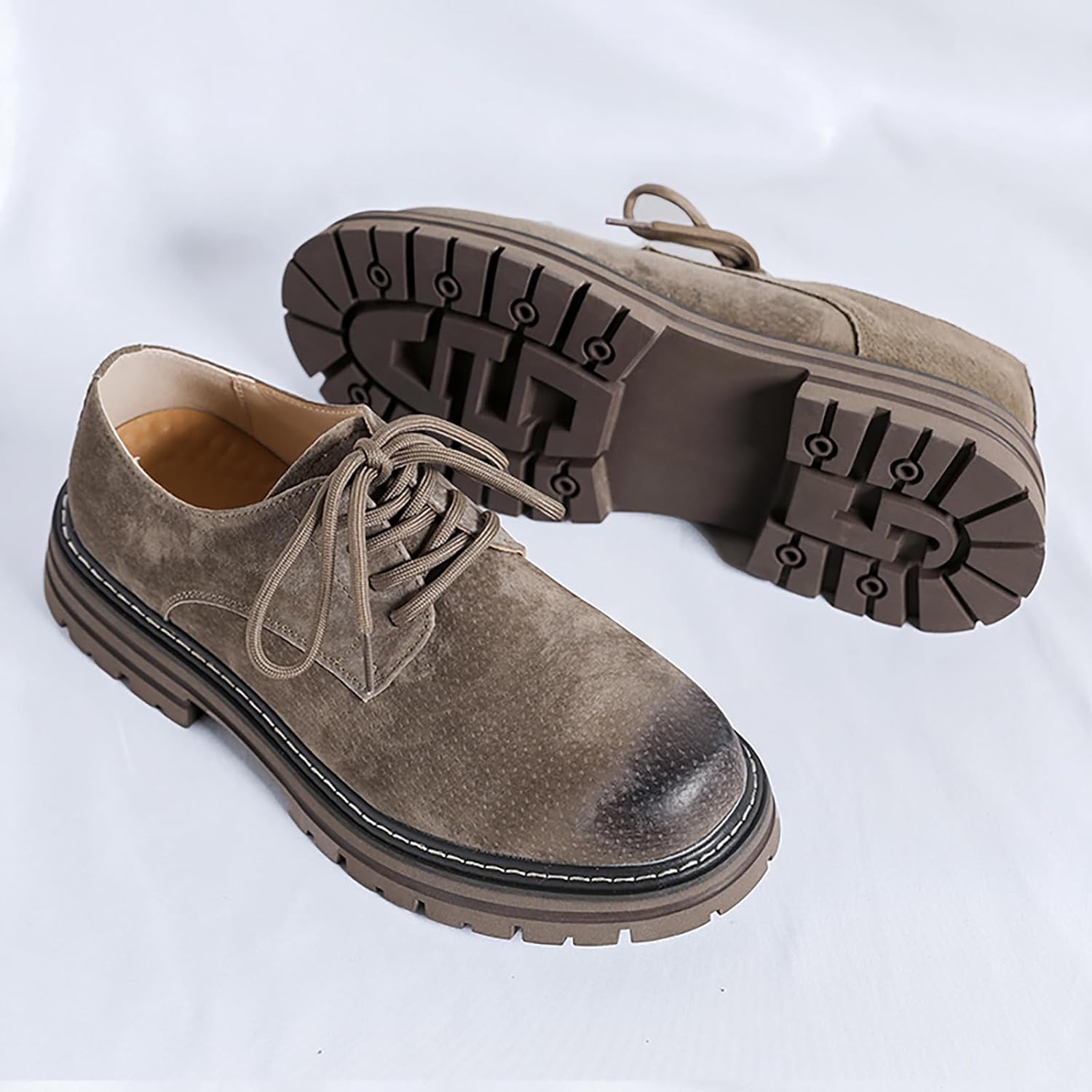 Men's Classic Leather Round Toe Platform Oxfords Lace Up Chunky Heel Lug Sole Derby Shoes Comfort Fashion Business Dress Shoes - Image 4