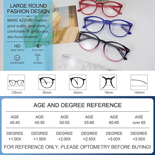 Miniatura 79 de MARE AZZURO Womens Reading Glasses Round Readers Female 0 1.0 1.25 1.5 1.75 2.0 2.25 2.5 2.75 3.0 3.5 4.0 5.0 6.0 (Red 250)