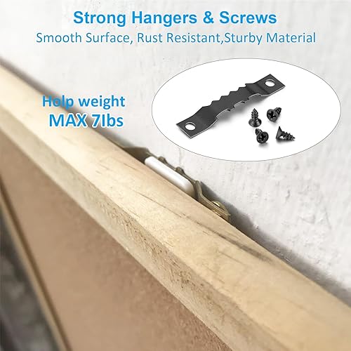 Miniatura 2 de YHYZ Juego de ganchos de dientes de sierra negros (60 juegos medianos), 60 marcos de fotos de dientes de sierra + 120 tornillos + destornillador,