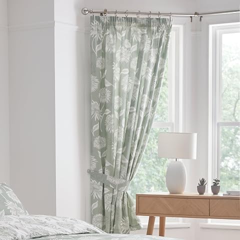 Dreams & Drapes Design - Coppia di tende plissettate con motivo crisantemo, con fermatenda, 168 x 183 cm, colore: verde