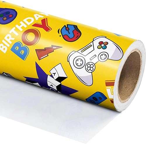 Vista 281 de WRAPAHOLIC Papel de regalo reversible, mini rollo, 17 pulgadas x 33 pies, adorable diseño de gato y azul sólido para cumpleaños, vacaciones