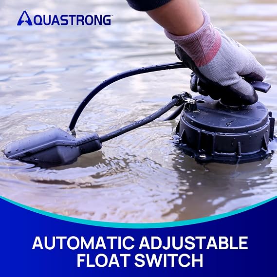 AQUASTRONG 3/4 HP Sump Pump, 4200 GPH Stainless Steel and Thermoplastic Submersible Water Pump, Automatic Float Switch with Piggy-back Plug,1-1/2 NPT Discharge Subpumps for Basement and Flooding Area
