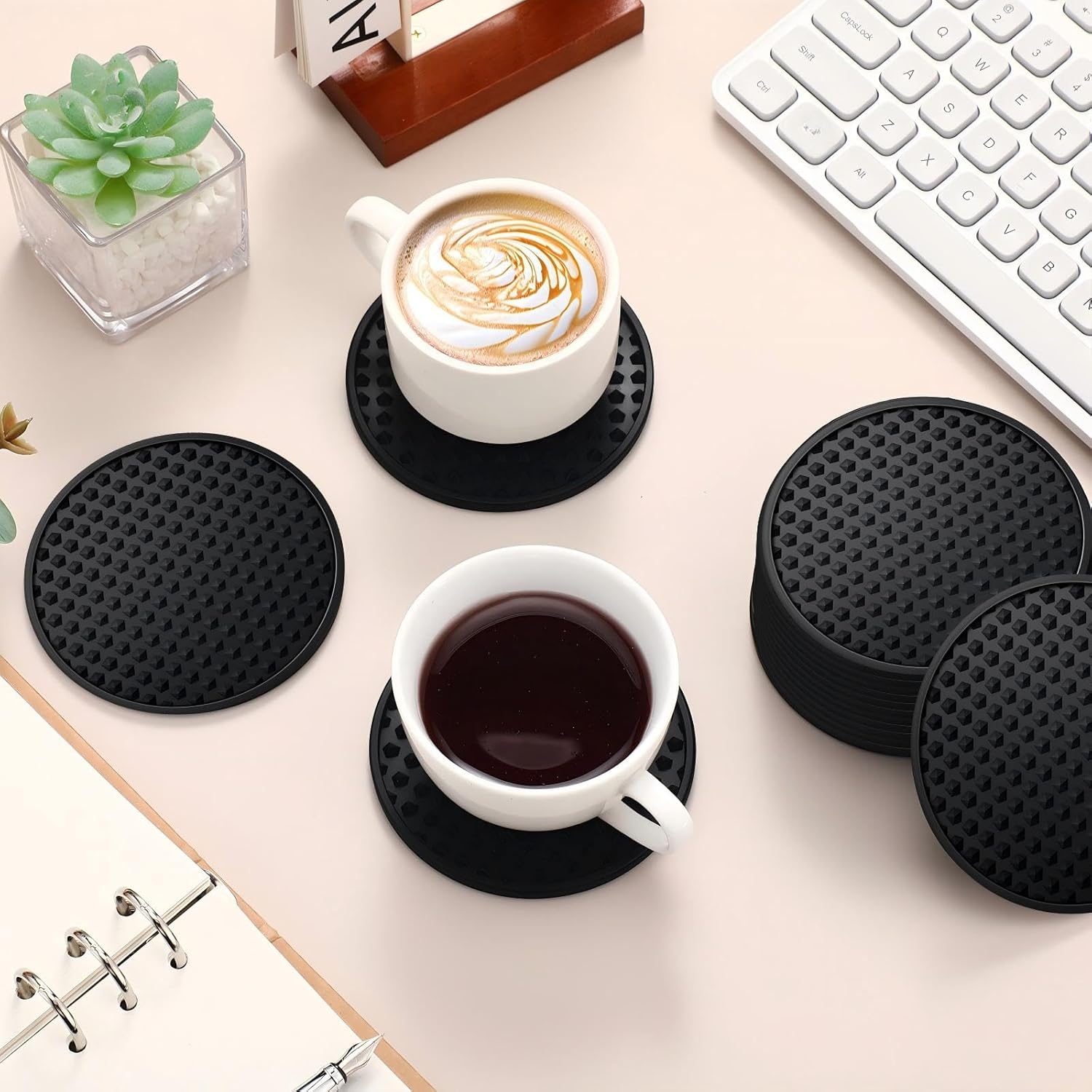Eccliy 84 Pack Silicone Coasters for Drinks Nonslip Silicone Drink Coasters Cold Hot Heat Resistant for Table Tabletop Coffee Bar (Black)