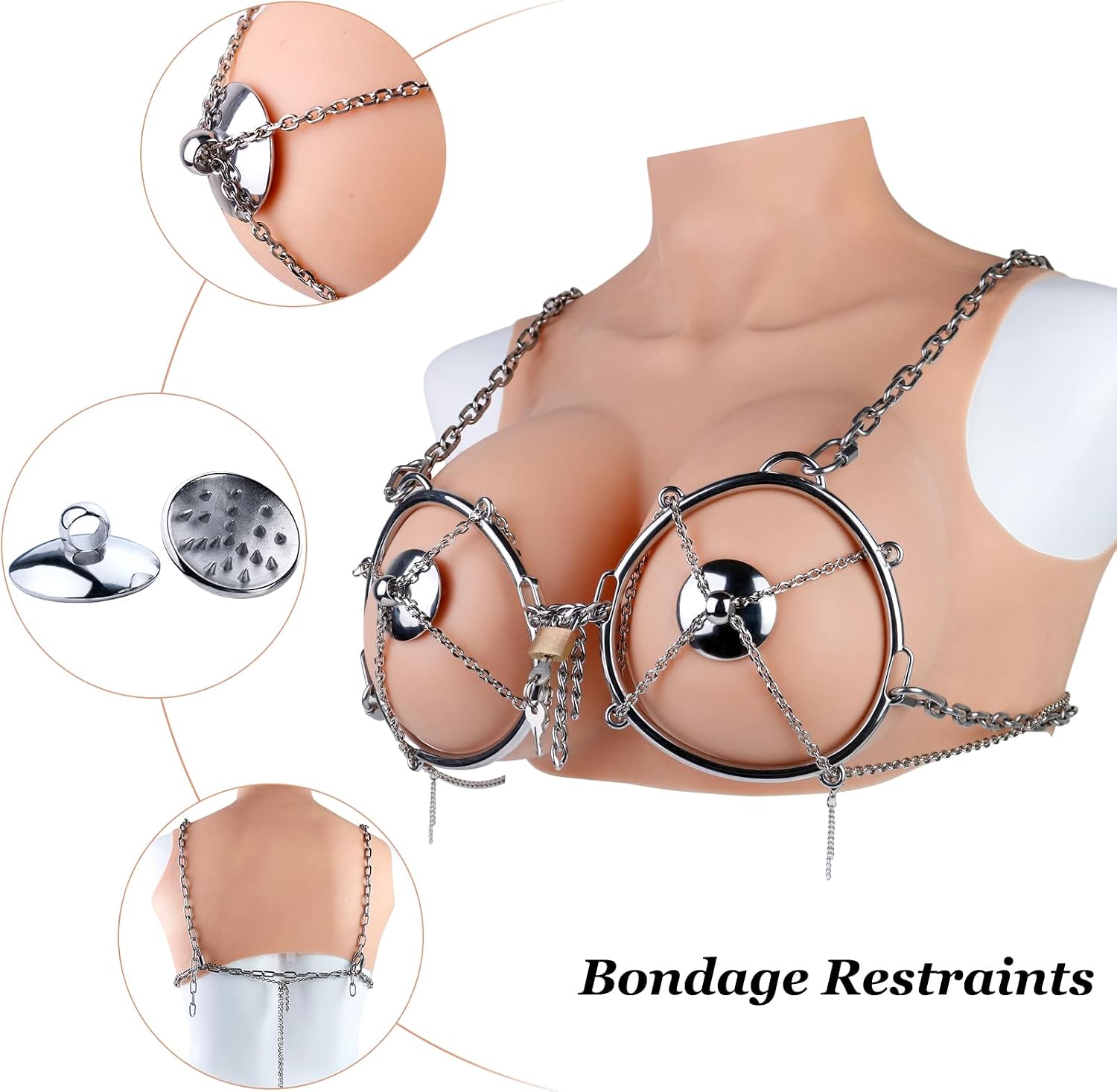 BDSM Kit Breast Bondage Restraints, Nipple Clamp Breast, Adjustable Bed Restraints Sexy Harness, Stainless Steel SM Bed Restraint Set Adult Sex Toys for Women Couple