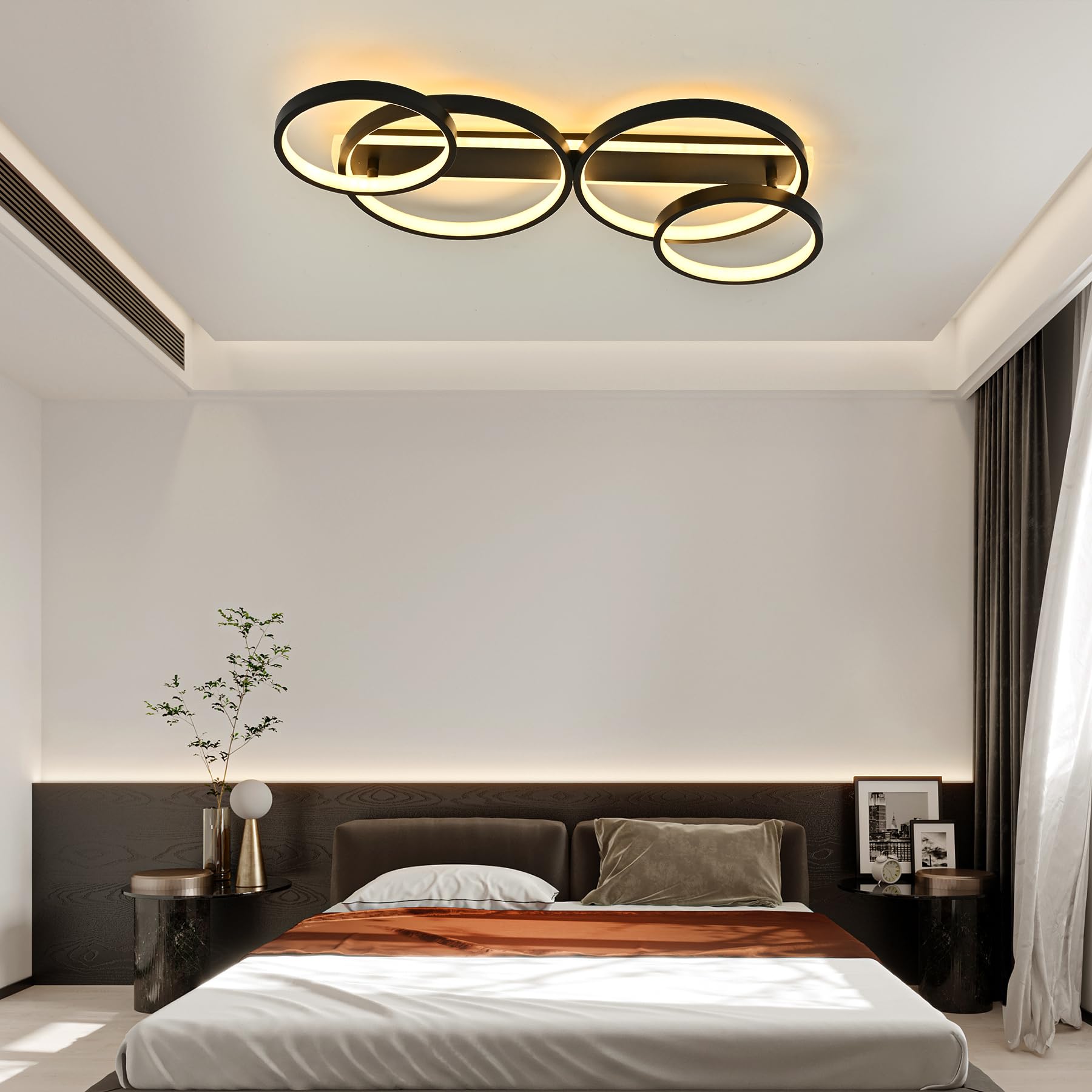 Plafonnier LED,Moderne Lampe de plafond 60W 3000K-6000K,4 anneaux ronde design Chambre Eclairage,Lampe Lustre avec Telecommande APP Dimmable,Luminaire interieur deco pour salon bureau cuisine couloir