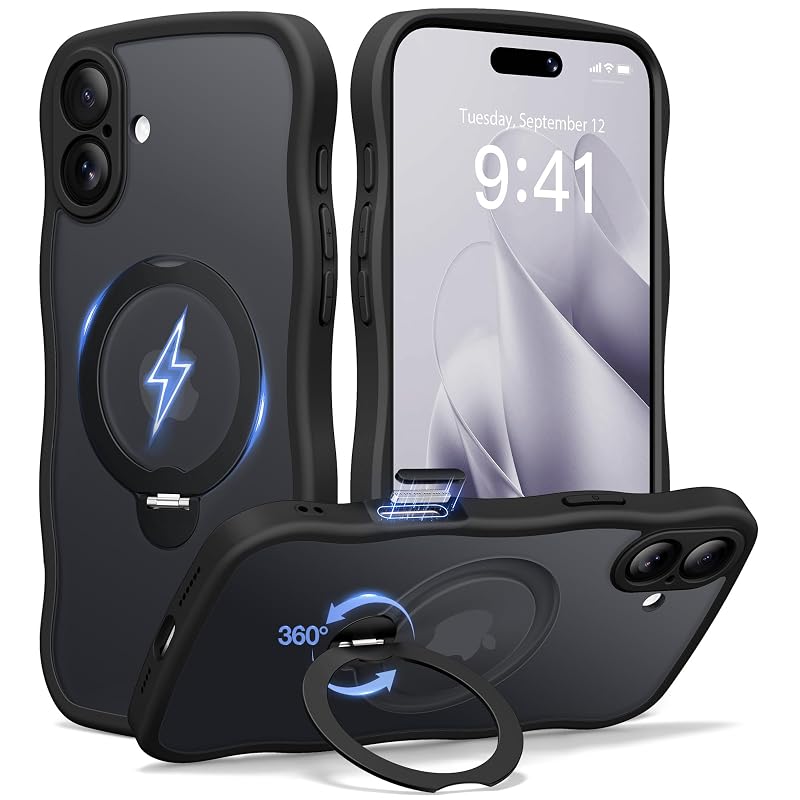 Capa para iPhone 16 6,1" com Suporte Magnético Giratório 360°, Controle da Câmera e Proteção Completa, CAPRARO, Preta
