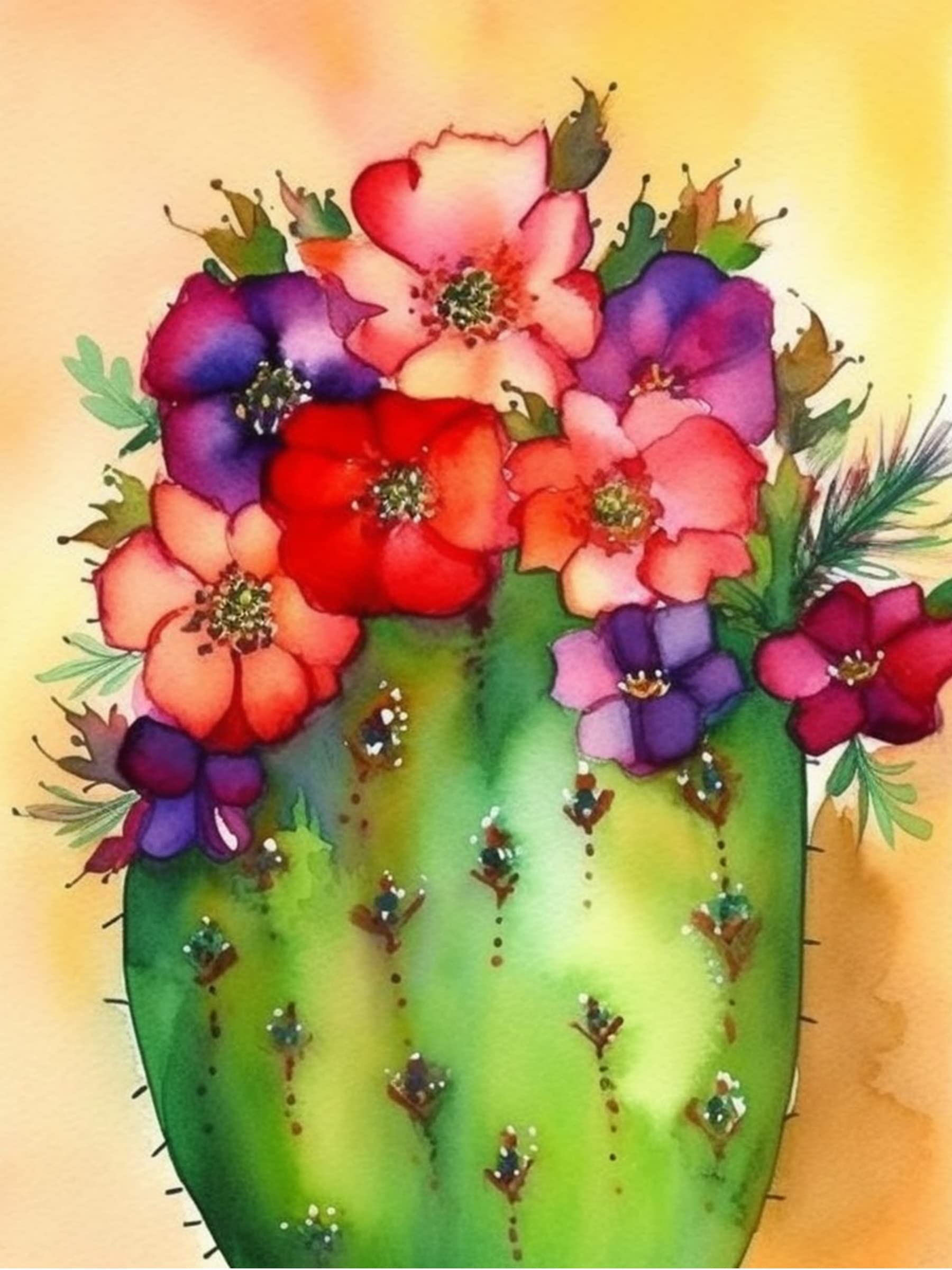 Bimkole 5D Diamond Painting Kits Cactus Plant, Full Drill Art Flower DIY Rhinestone Embroidery Set Paint with Diamonds Art by Number Kits Cross Stitch Home Wall Craft Decoration (12x16inch)