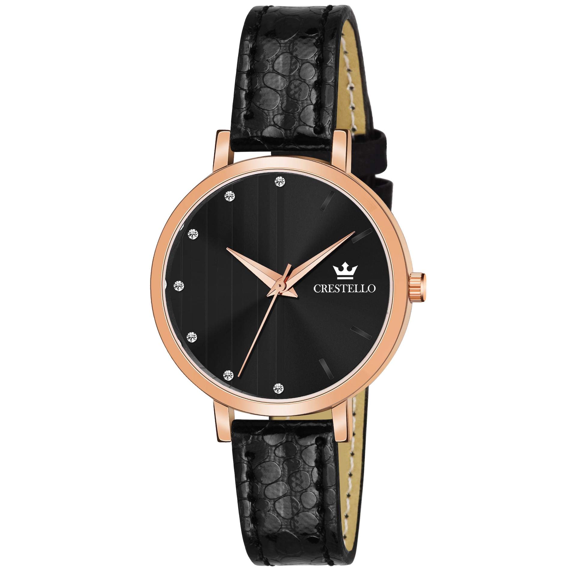 CRESTELLO CR-RG103-BLK Black Leather Strap Analog Wrist Watch for Women (B08XXYV996) Amazon Price History, Amazon Price Tracker
