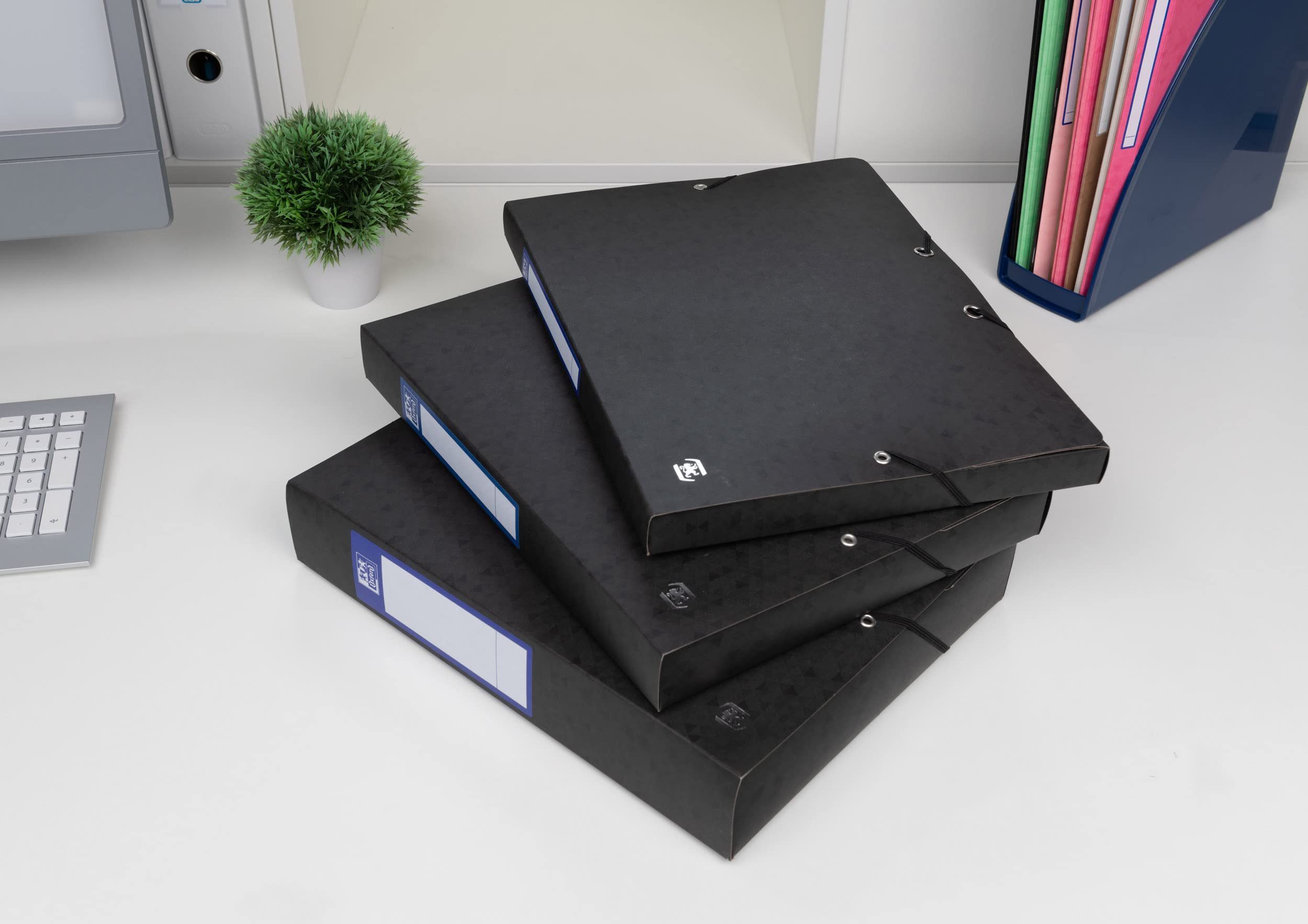 Oxford Sammelbox A4, Top File +, aus Karton, 2,5 cm Rückenbreite, schwarz, 12 Stück