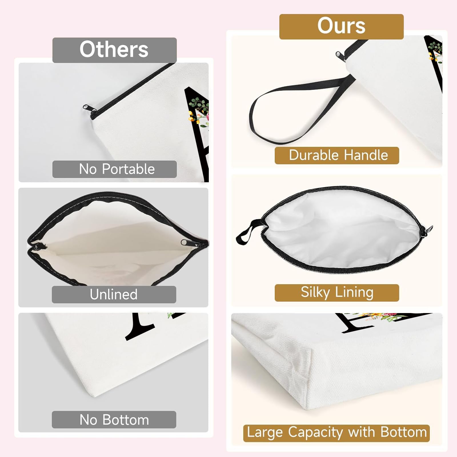 Grande Borsa per Cosmetici per donna Personalizzata Iniziale, Pochette Trucchi Viaggio, Trousse Trucchi Organizer Cosmetici, Regalo Compleanno Natale Ideale per Mamm Moglie Migliore Amic（M）