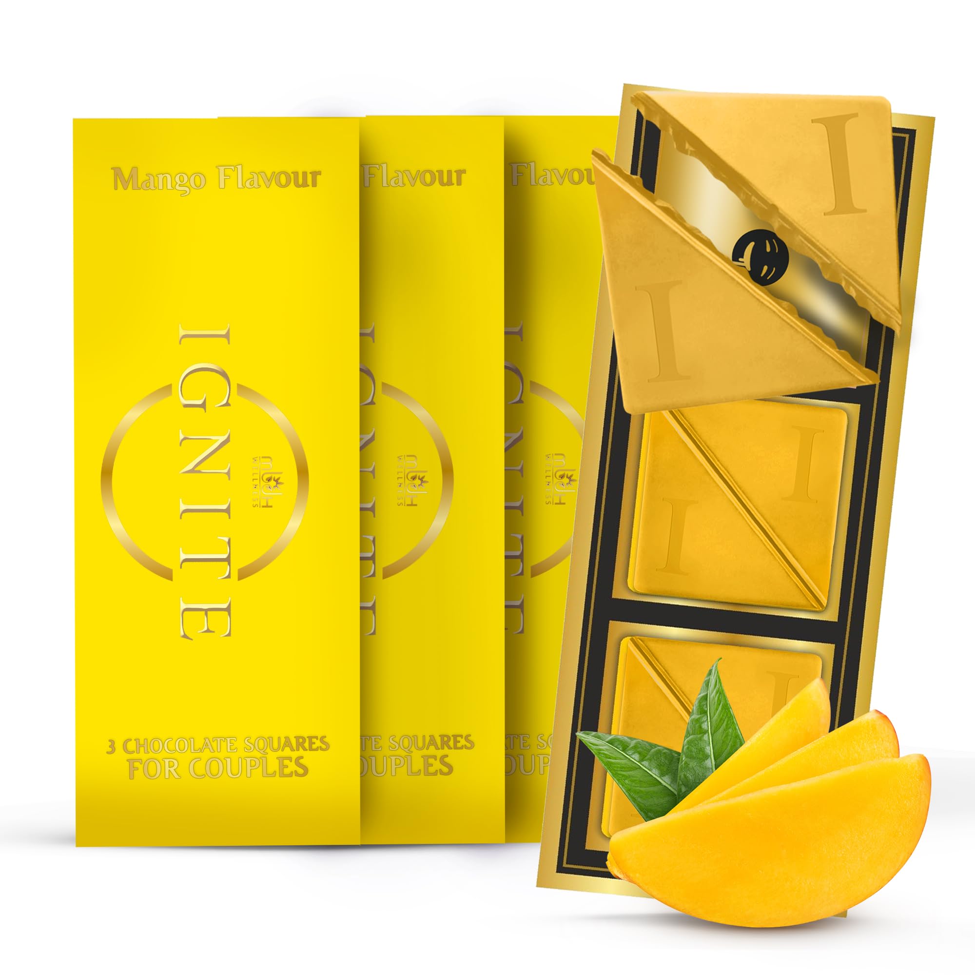 Ignite Alphonso Mango Flavor Chocolate Bars - Limited Summer Edition: Luxurious Mood & Vitality Boosting Treat For Unisex|Vegetarian,Gluten-Free|Ideal Romantic (1 Box) (Pack of 3),180 G