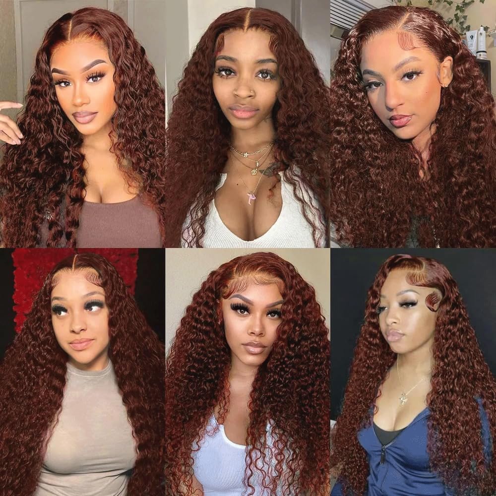 Color 33 Bundle Reddish Brown Deep Curly Human Hair Bundles Auburn Brown Deep Wave Bundle For Black Women Color 33 Copper Brown 3 Bundles 20 22 24 Inch 150G