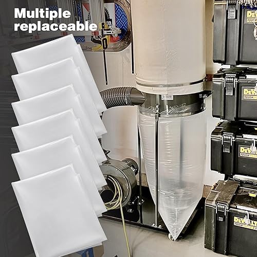 Miniatura 6 de Bolsas colectoras de polvo de 55 galones, 6 unidades unilaterales de 3.5 mil 31 x 40 pulgadas (ancho x largo) para colectores de polvo de maquinaria
