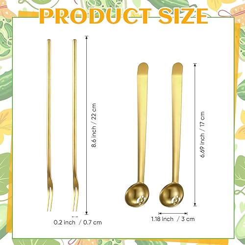 Miniatura 9 de 4 cucharas de olivo de mango largo de 75 pulgadas y tenedor de pepinillo de 87 pulgadas cucharas de servir y tenedor de alcaparazón ranurado tenedor