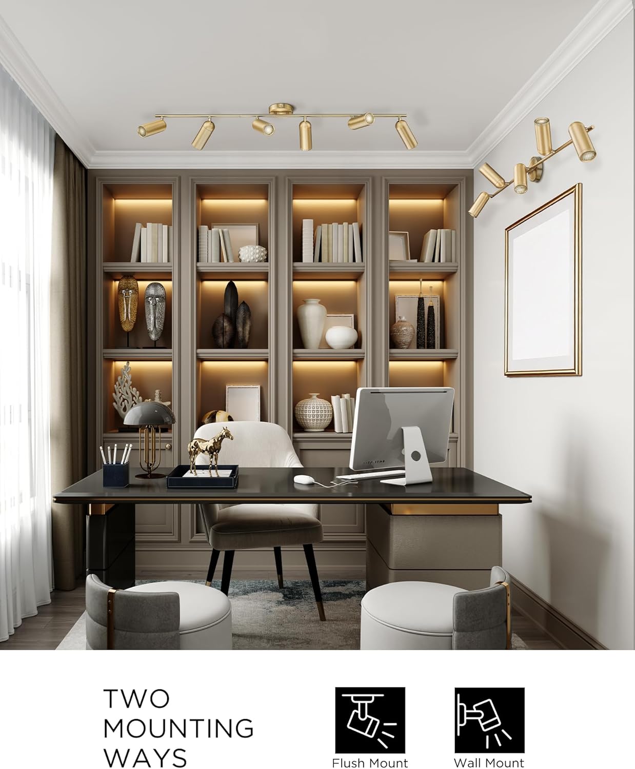 FEMILA Modern Ceiling Track Lighting, 43" Track Light Fixture & 53" Track Lighting Fixtures Ceiling, 3000K LED Track Light Ceiling, Bulb Included, Brushed Gold Finish, GU10 Base