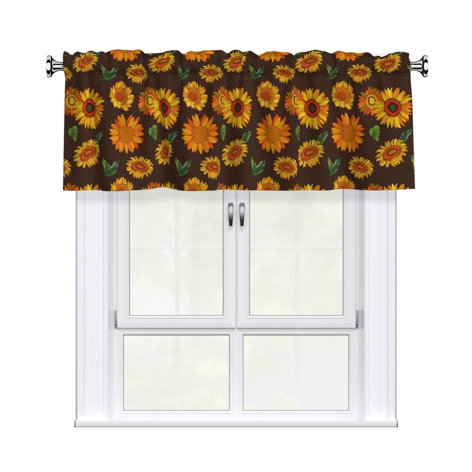 Noble Ren Retro Sunflower Short Curtain Valance 54x18in For Kitchen Bathroom Cafe Living Room Decoration