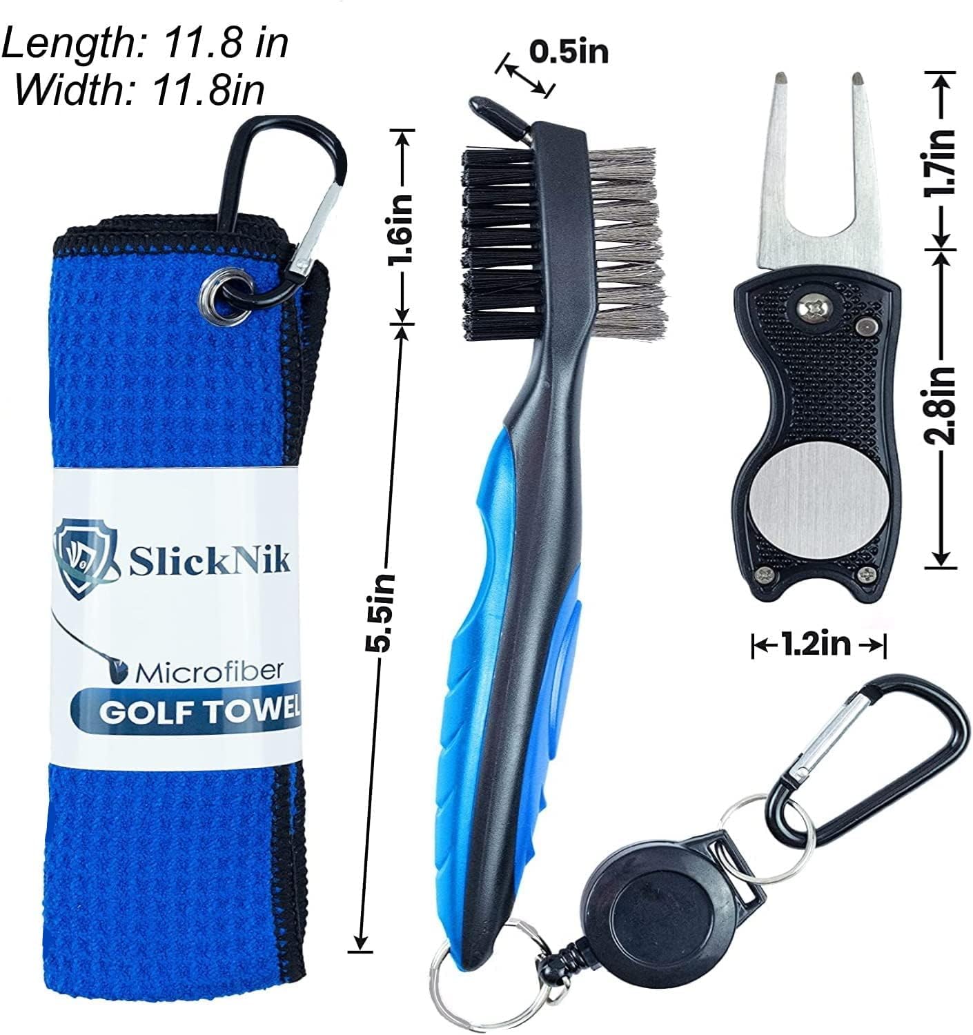 Golf Towel Pack - 3 Microfiber Waffle Pattern Golf Towels Including Golf Club Brush and Groove Cleaner Divot Repair Tool - Image 3
