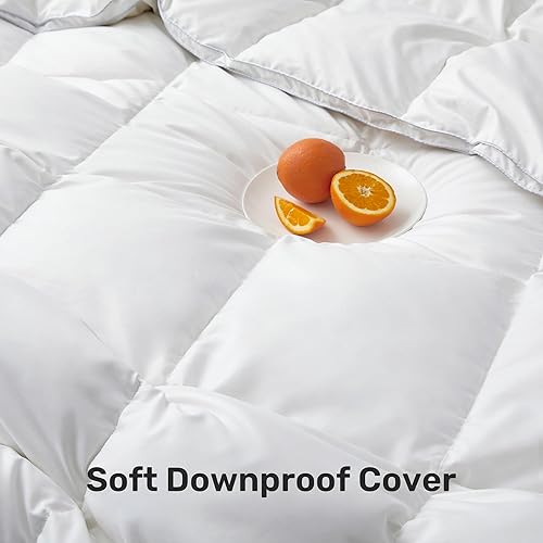 Miniatura 7 de Edredón de plumas de ganso con funda 100% algodón, relleno de edredón para todas las estaciones, edredón de plumón esponjoso similar a una nube