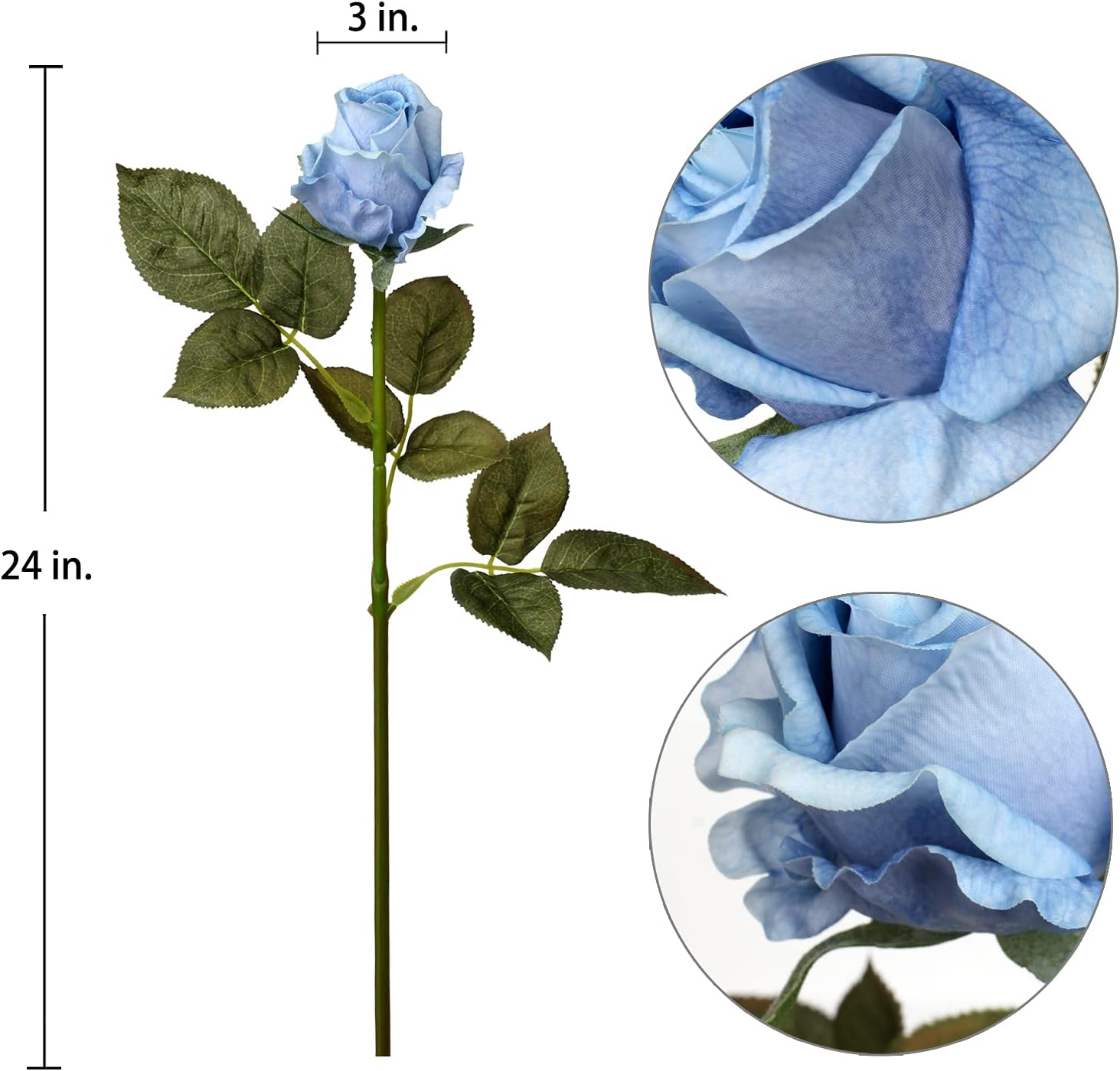 Artificial Realistic Roses Blue Flowers 24" Real Touch Silk Roses Bouquet Long Stems Rose for Flower Arrangement Fake Roses Decor for Home Party Wedding Table Centerpieces Roses Realistic - 5 Pcs - Image 6