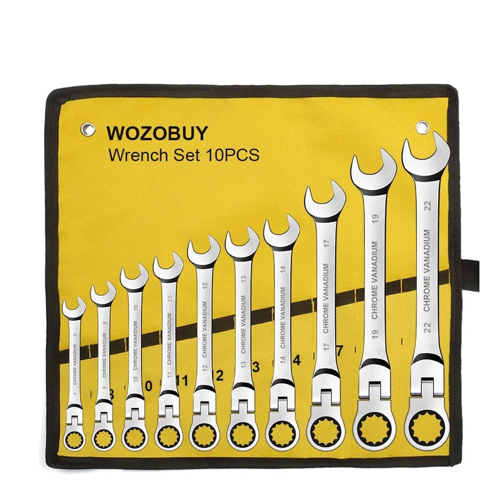 yanyaxm Ratcheting Wrench Set,Combination Spanner Kit, Chrome Vanadium Steel Hand Tools Socket Key Ratchet with Canvas Bag