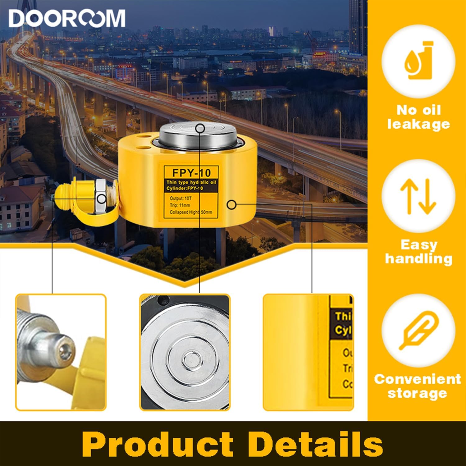 10T Hydraulic Cylinder 0.44" Stroke Mini Porta Power Ram Hydraulic-Lifting-Cylinders for Machinery and Shipbuilding