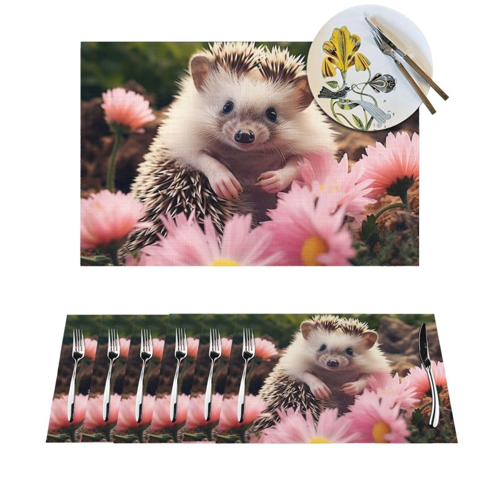 Sets de table salle à manger en PVC tissé lot de 6 pièces motif floral