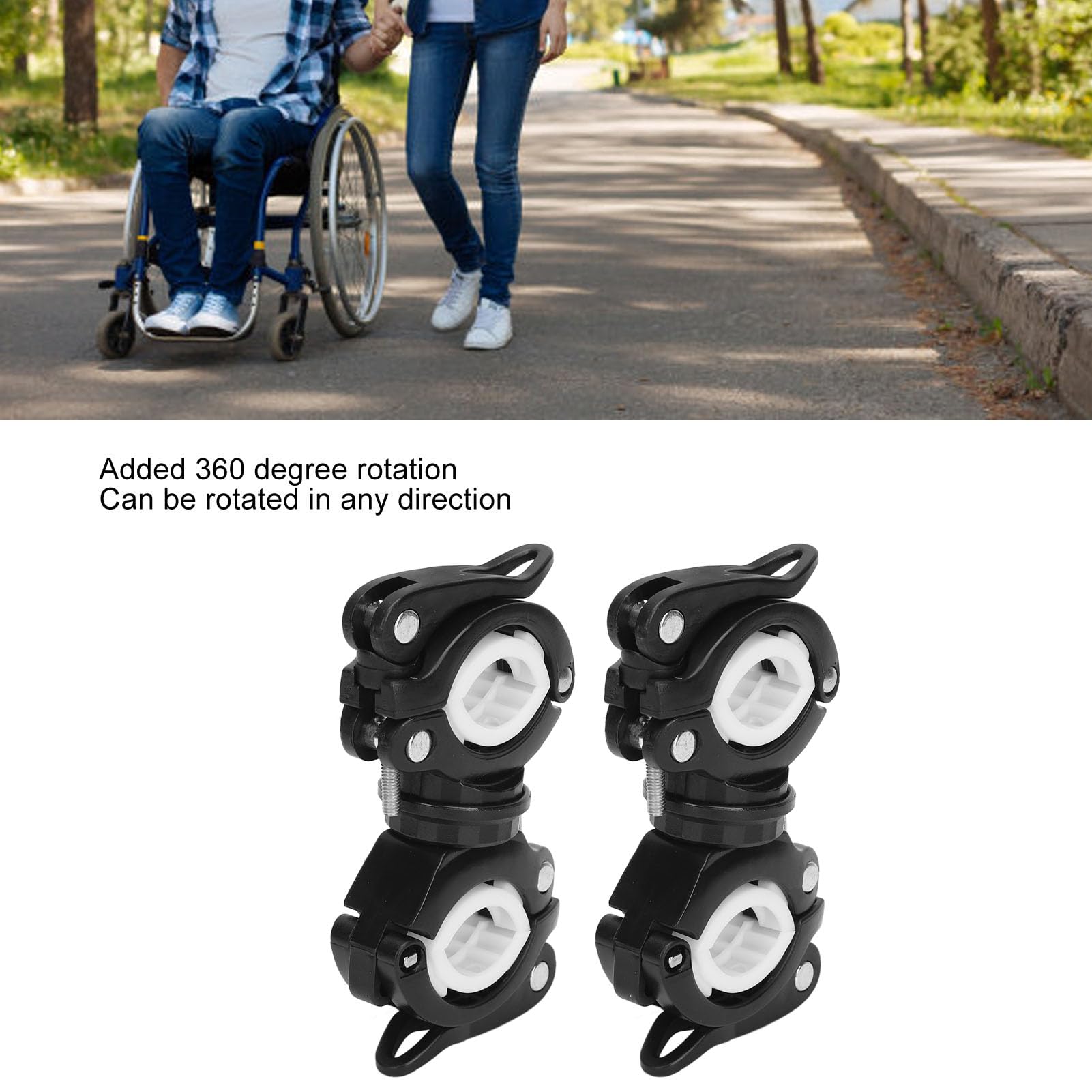 Sunicon Cane Holder, Universal Crutches Stick Bracket Accessories Wheelchair Accessories, for Drive Rollator, Elderly Walkers, Wheelchairs (Black and White)