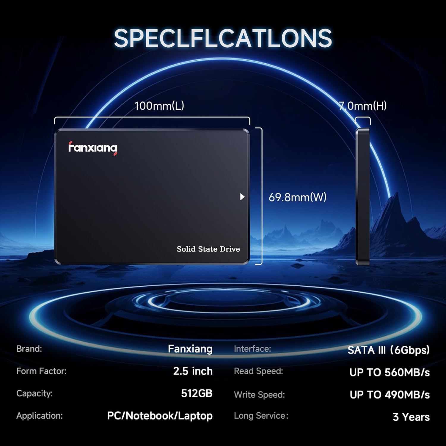 fanxiang 512GB SATA SSD 2.5'' SSD SATA III 6 Gb/s Internal Solid State Drive Up to 560 MB/s 3D NAND SLC Cache for Laptop and PC Desktop Performance Boost 7mm(0.28″) S101Q