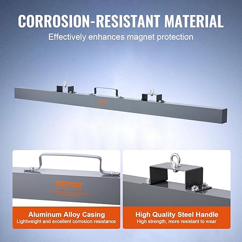 Miniatura 5 de VEVOR - Barredora magnética de 84 pulgadas, barredora magnética de 120 libras, superficie de aluminio, imanes industriales, material de acero,