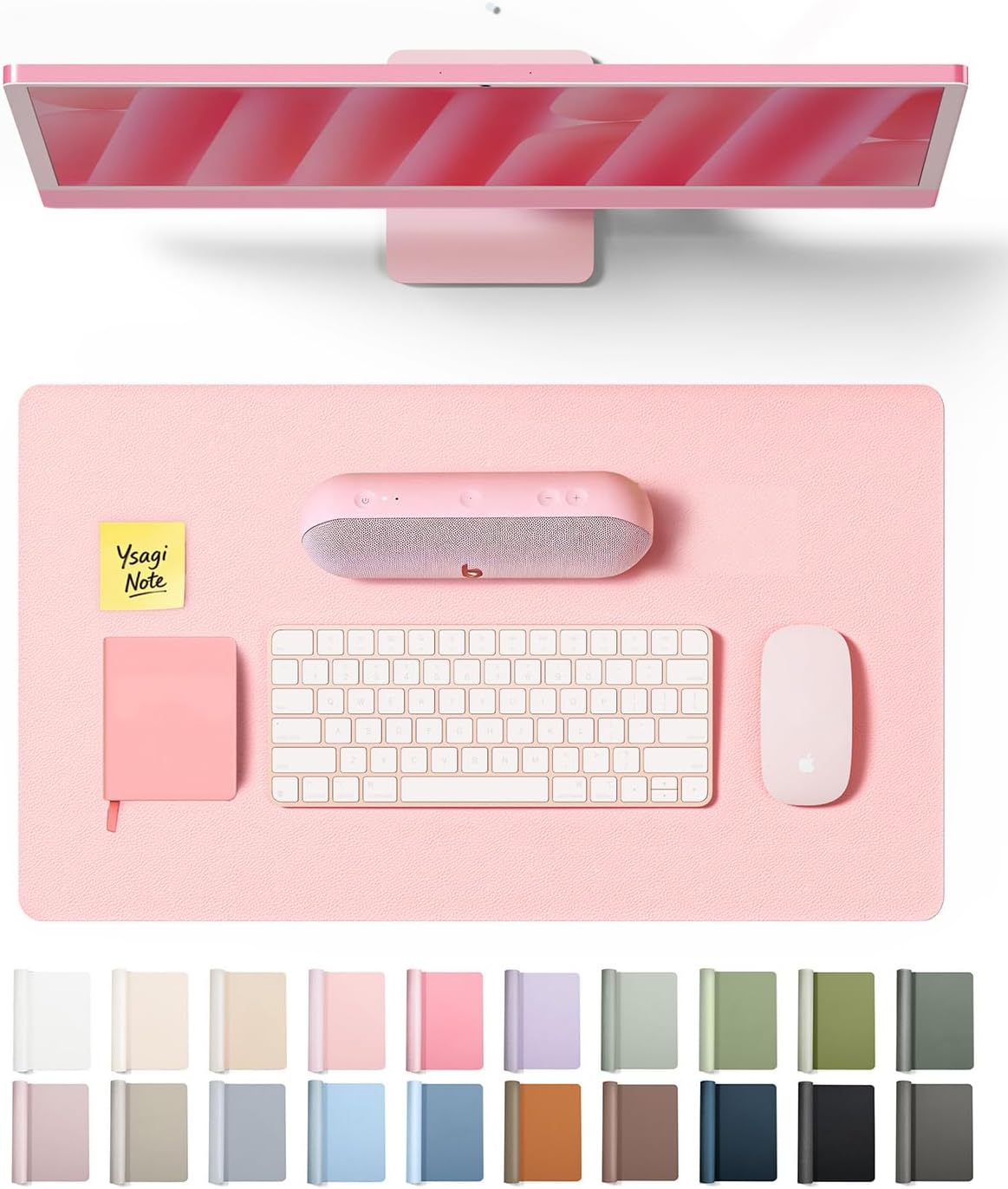 YSAGi Leather Desk Protector, Office Mat, Large Mouse Mat, Non-Slip PU Leather Blotter, Laptop Pad, Waterproof Writing Pad for Office and Home (Light Pink, 23.6" x 13.8")