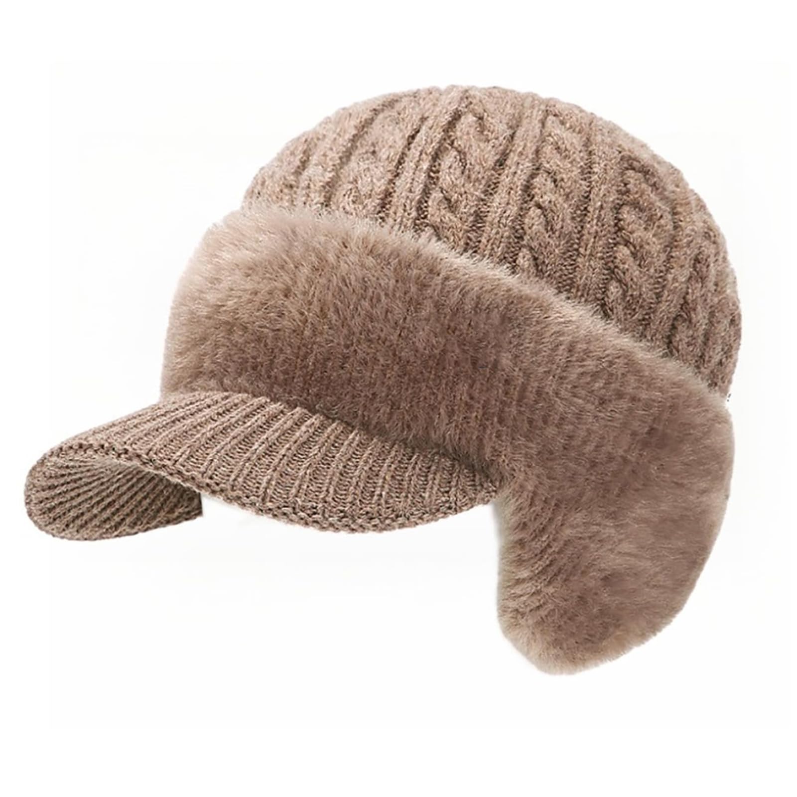 ColdShield Trapper Blocking Knitted Hats, Winter Trapper Hats for Men, Windproof Winter Trooper Hat with Ear Flaps, Fleece Thermal Hat for Cold Weather, Warm Hats for Skiing Cycling Outdoor (Khaki)