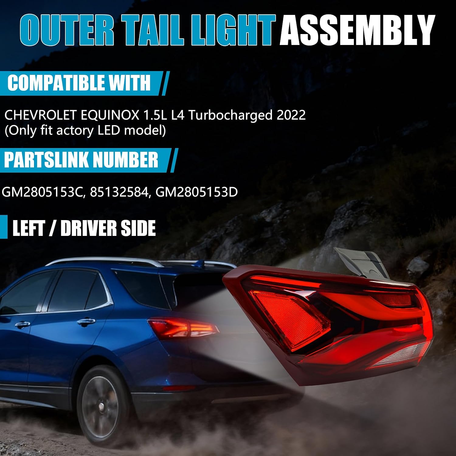 Full LED Outer Tail Set Light Assembly Set for Chevy Equinox 2022-2024 1.5L L4 LS/LT/ RS, Rear Brake Turn Signal Outer Taillight Assembly Set for Chevy Chevrolet Equinox 2022 GM2805153 85132584