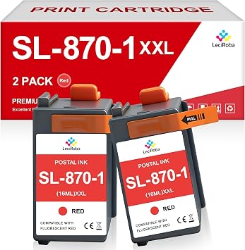 LeciRoba 2-Pack SL-870-1 XXL Compatible Fluorescent Red Ink Cartridge Replacement for Pitney Bowes SL870-1 for the PB New SendPro Mailstation Postage Meter CSD1 High Yield 16ml