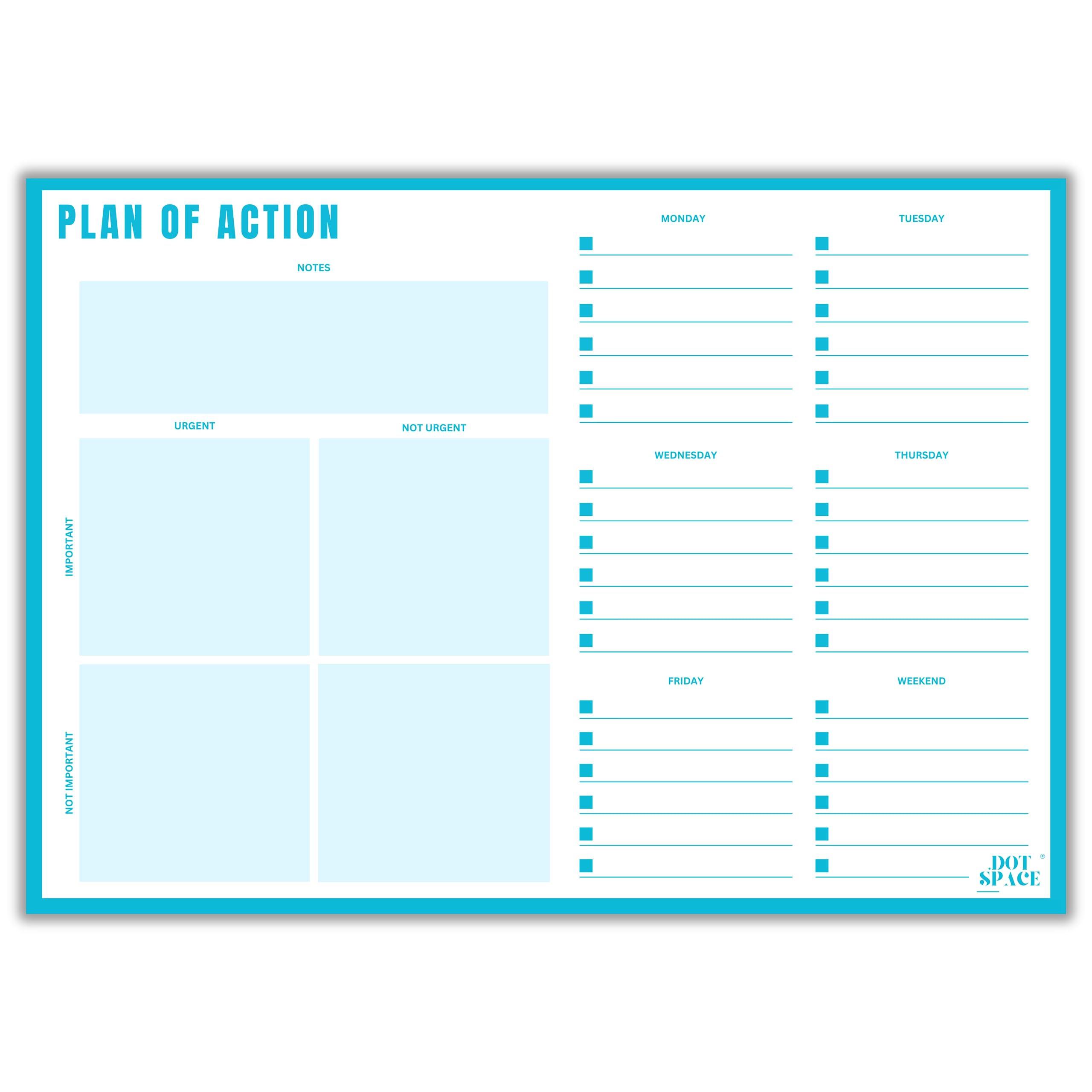 Plan of Action Weekly Planner Notepad - Priorities Matrix for Brainstorming, Weekly To Do List and Notes - 40 Premium Tear Off Sheets/Weeks - Desk Planner/Organizer
