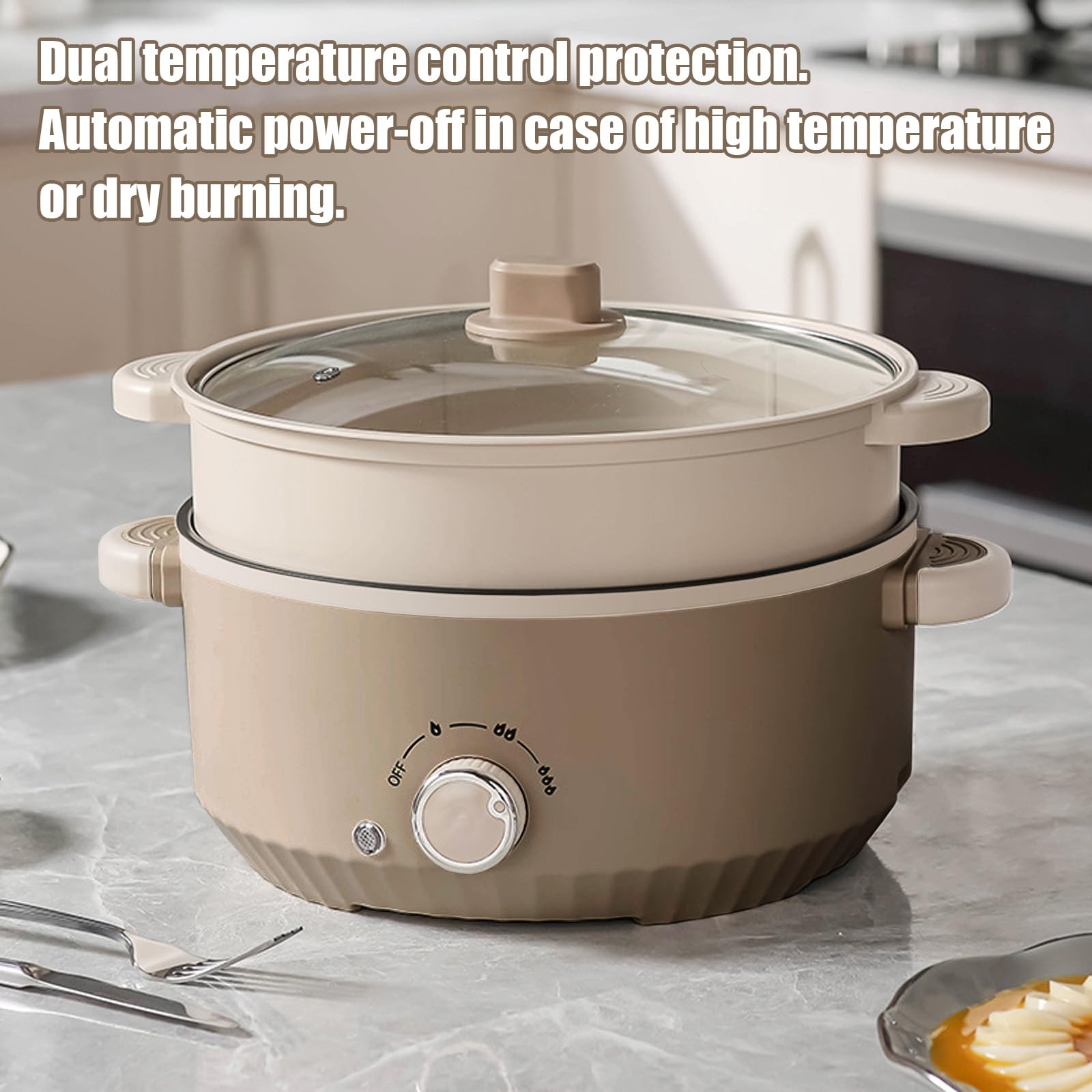 Hot Pot Électrique 4,6 L 1000W Portable Marmite Électrique Multifonctionnel 3 Niveaux