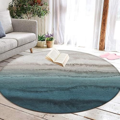 Alfombra redonda de arte abstracto de Mable gris y azul para dormitorio, sala de estar, hotel en casa, hotel, espuma viscoelástica, ultra suave,