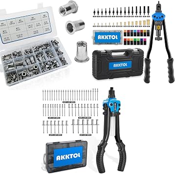 AKKTOL Pop Rivet Gun Kit BT811 + Rivet Nut Tool Kit BT607 + Stainless Steel Rivet Nut Kit