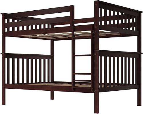 Miniatura 59 de Max & Lily - Litera de tamaño individual sobre matrimonial con escalera, base de cama de madera maciza para niños, barandillas de seguridad de 14