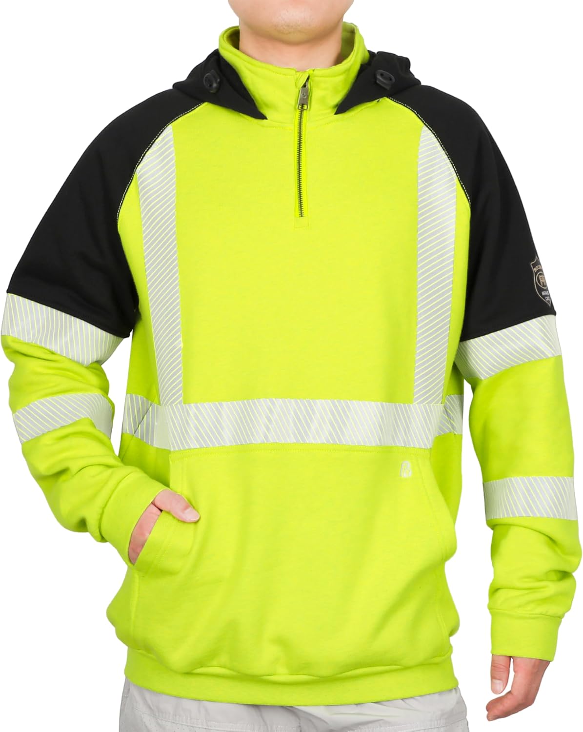 BOCOMAL FR Hoodies Hi-Vis 12oz Heavyweight Cotton Fleece 1/4 Zipper Mockneck Reflective Flame Resistant Sweatshirts