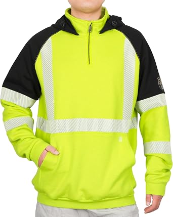 BOCOMAL FR Hoodies Hi-Vis 12oz Heavyweight 1/4 Zipper Reflective Sweatshirt