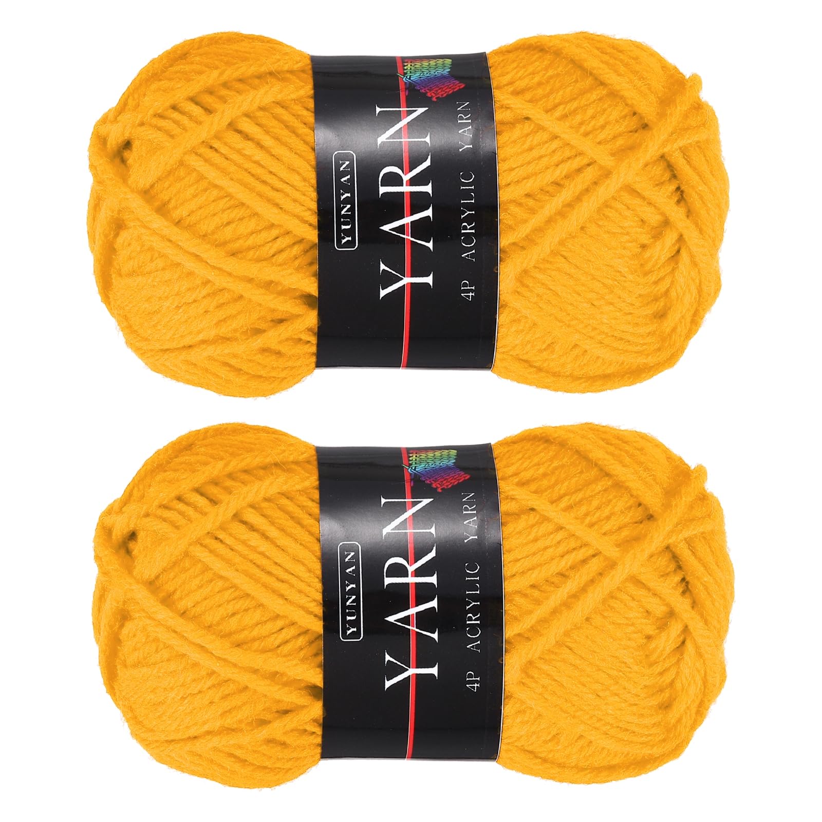sourcing map 2PCS x 25g Acrylic Crochet Yarns, Golden Yellow 4 Ply Sport Weight Crochet Yarns Bulk Soft and Fluffy for Knitting DIY Handicraft Blankets(100m/110 Yards Total)