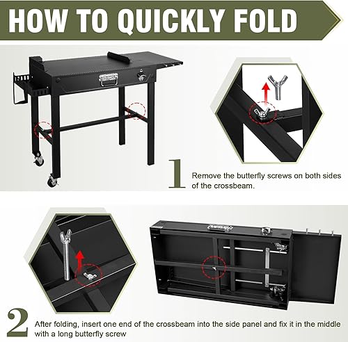 Miniatura 4 de Bestfire Mesa de parrilla resistente para exteriores con ruedas, carrito de cocina movible para parrillas, parrillas y cocinas al aire libre