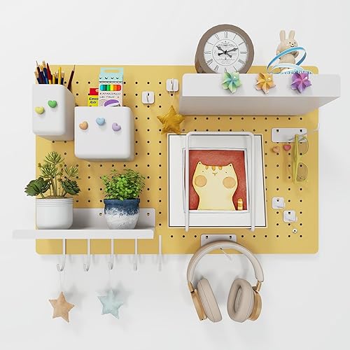 Miniatura 9 de Kit de tablero de clavijas de metal, tableros de clavijas de acero al carbono con 26 accesorios, organizador de pared para el hogar, oficina, sala