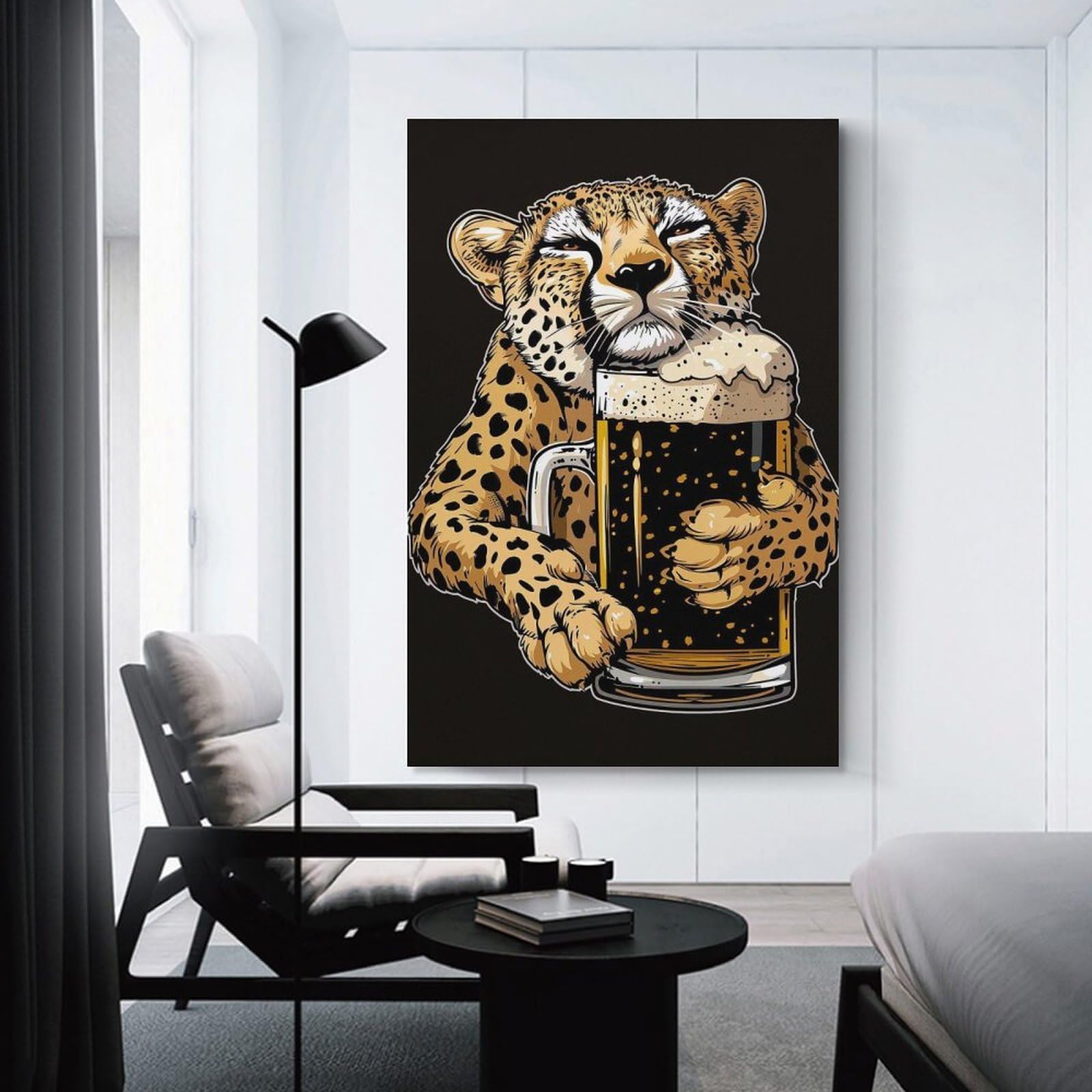 Junmoney Cheetah Beer Decorative Wall Artwork 16x24inch(40x60cm), for Front Hall, Corridor Or Welcome Spaces, Decorative Wall Art for Narrow Spaces