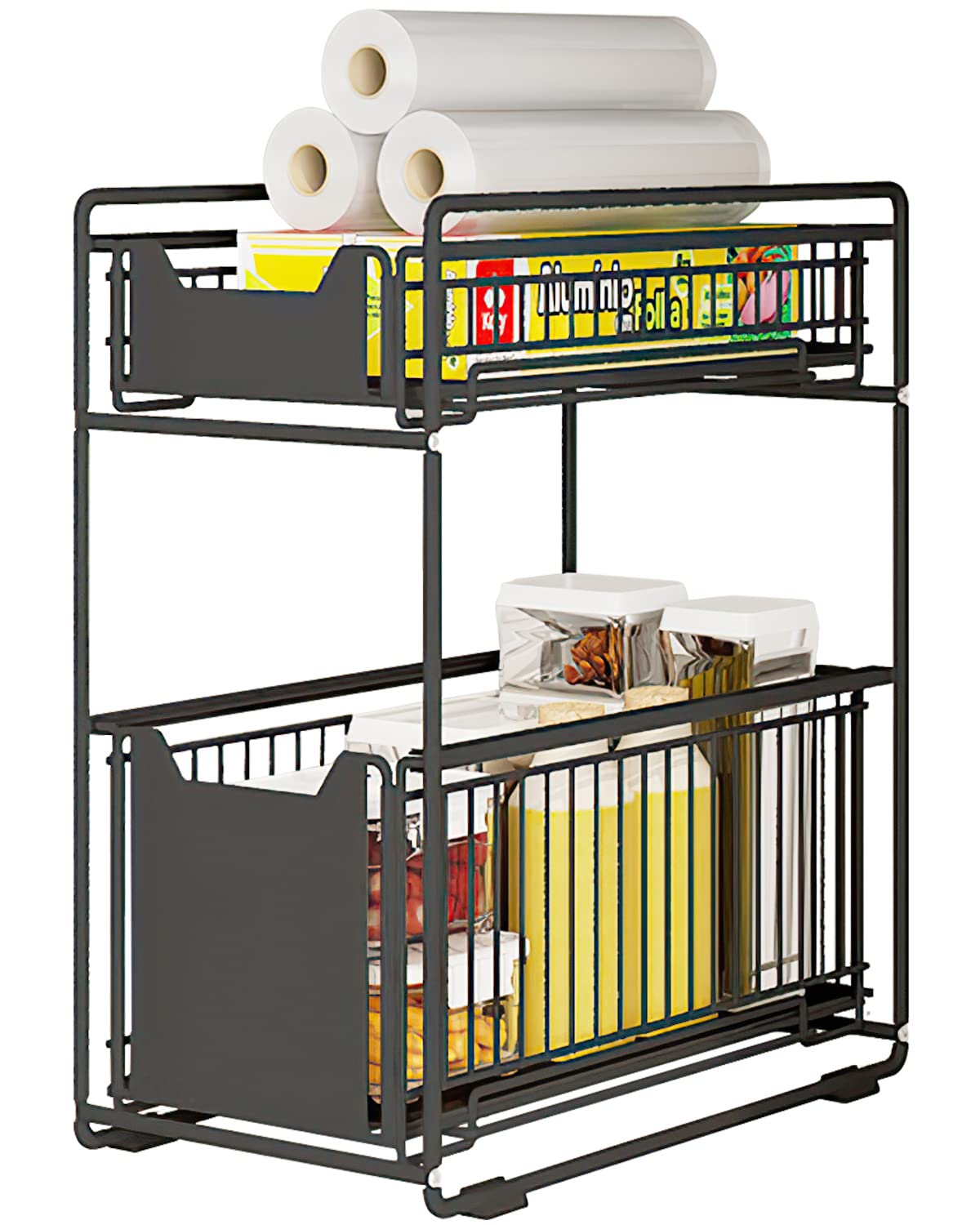 Rness Kitchen Organizer, 2 Tier Shelf for Oils or Spice, Bathroom Storage Shelf, Corner Spice Rack for Counter or Undersink, Hidden Drawers with Thickened Panels, Saving Space…