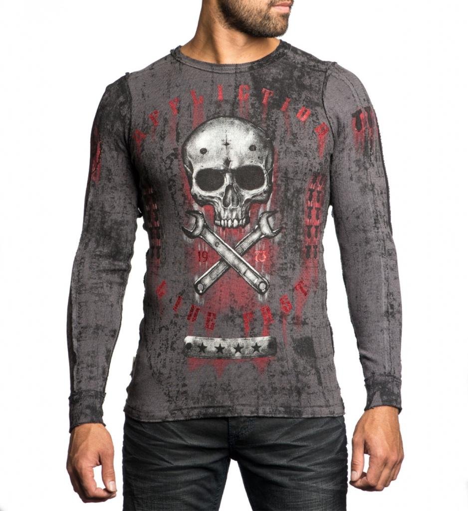 Affliction Men Live Fast Reversible Thermal Shirt Skull Wing Eagle