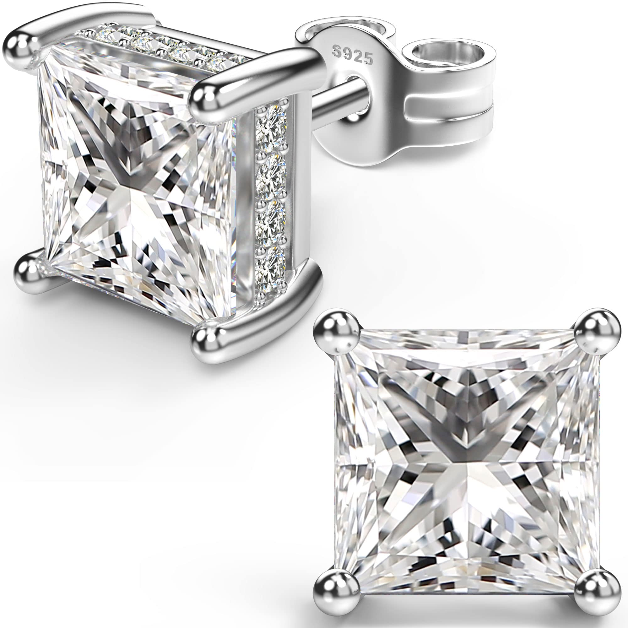 Princess Cut Cubic Zirconia Stud Earrings for Men Women